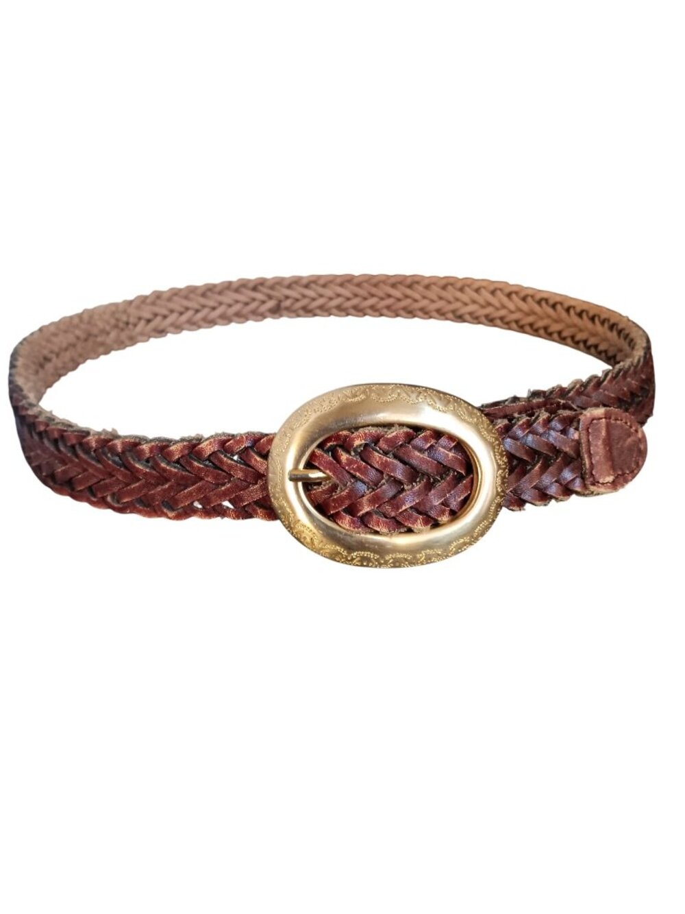 Vintage Women's Boho Belt S/M 80's Braided Genuine Leather Ornate Buckle Uruguay